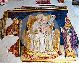 Madonna Child Saints Fresco San Gimignano Tuscany Italy