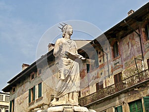 Madonna Verona Fountain at Piazza delle Erbe in Verona, Italy