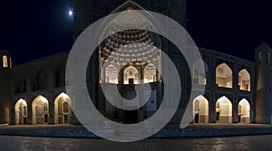 Madrasa illuminated at night, Bukhara, Uzbekistan