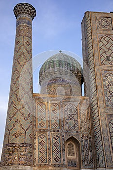 Madrasa minaret, The Registan, Samarkand, Uzbekistan