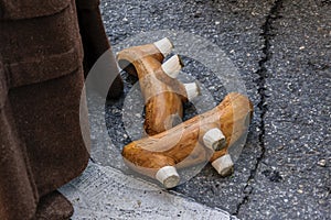 MadreÃÂ±as are wooden shoes that are used in rural areas of northern Spain, especially in Asturias, to preserve water and dirt photo