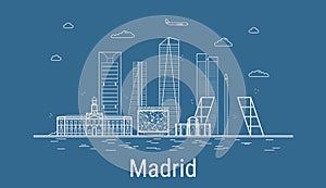 Madrid city, Line Art Vector illustration