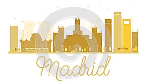 Madrid City skyline golden silhouette.