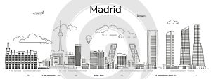 Madrid cityscape line art vector illustration