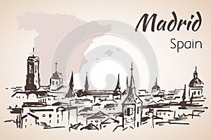 Madrid cityscape with map