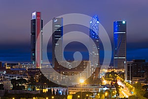 Madrid cityscape at night. Landscape of Madrid business building