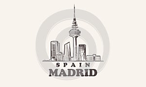 Madrid cityscape sketch hand drawn ,spain vector illustration