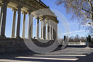 Madrid famous Retiro Park in the early morning.Monument to Alonso XII, parque del retiro, Madrid, Spain