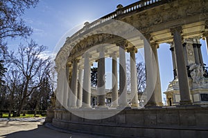 Madrid famous Retiro Park in the early morning.Monument to Alonso XII, parque del retiro, Madrid, Spain