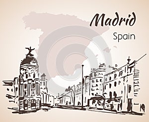 Madrid hand drawn street. Spain photo