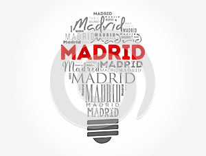Madrid light bulb word cloud, travel concept background