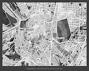 Madrid Map - abstract monochrome design for interior posters, wallpaper, wall art, or other printing products. Vector