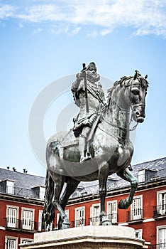 Madrid Plaza Mayor with statue of king Philips III