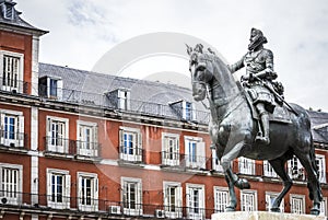 Madrid Plaza Mayor with statue of king Philips III