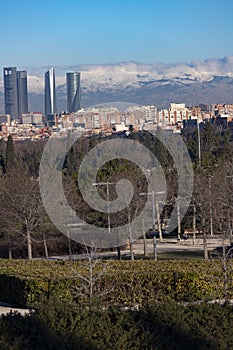 Madrid. Pollution. Contamination. Views of the city of Madrid with a gray and brown layer of pollution beret over the city.