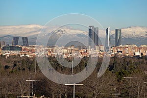 Madrid. Pollution. Contamination. Views of the city of Madrid with a gray and brown layer of pollution beret over the city.