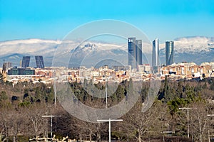 Madrid. Pollution. Contamination. Views of the city of Madrid with a gray and brown layer of pollution beret over the city.