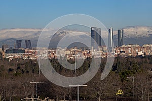 Madrid. Pollution. Contamination. Views of the city of Madrid with a gray and brown layer of pollution beret over the city.