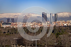 Madrid. Pollution. Contamination. Views of the city of Madrid with a gray and brown layer of pollution beret over the city.