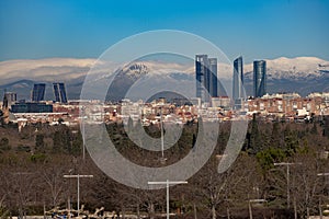 Madrid. Pollution. Contamination. Views of the city of Madrid with a gray and brown layer of pollution beret over the city.