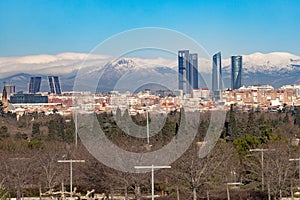 Madrid. Pollution. Contamination. Views of the city of Madrid with a gray and brown layer of pollution beret over the city.