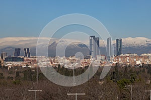 Madrid. Pollution. Contamination. Views of the city of Madrid with a gray and brown layer of pollution beret over the city.