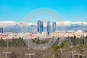 Madrid. Pollution. Contamination. Views of the city of Madrid with a gray and brown layer of pollution beret over the city.