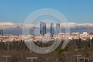 Madrid. Pollution. Contamination. Views of the city of Madrid with a gray and brown layer of pollution beret over the city.