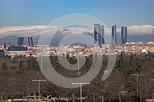 Madrid. Pollution. Contamination. Views of the city of Madrid with a gray and brown layer of pollution beret over the city.