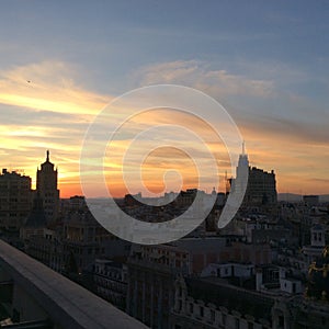 Madrid's silhouette on sunset photo