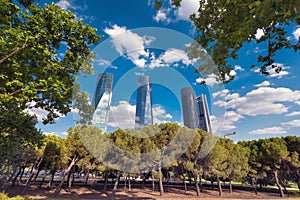 Madrid skyline, Financial district and four skyscraper tower in