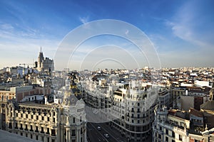 Madrid skyline at Gran via photo