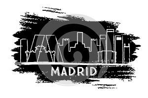 Madrid Skyline Silhouette. Hand Drawn Sketch.