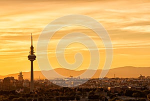 Madrid skyline at sunset