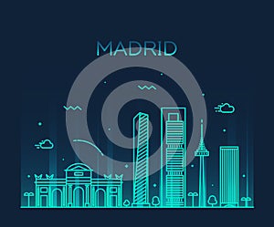 Madrid skyline trendy vector illustration linear