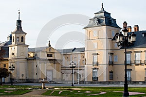 Beautiful facade of Royal Palace at El Pardo. Sunny day photo