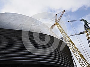 MADRID, SPAIN - DECEMBER 16, 2022: Renovation works in the Santiago Bernabeu stadium, Real Madrid home football stadium