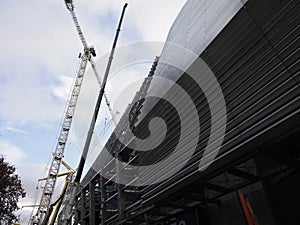 MADRID, SPAIN - DECEMBER 16, 2022: Renovation works in the Santiago Bernabeu stadium, Real Madrid home football stadium