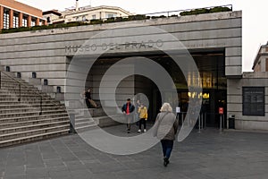 MADRID, SPAIN - December, 2019: Prado museum celebrating 200th aniversary. Entrance to one of the main art museums and cultural