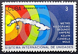 Cuba map on vintage stamp