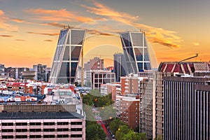 Madrid, Spain financial district skyline at dusk