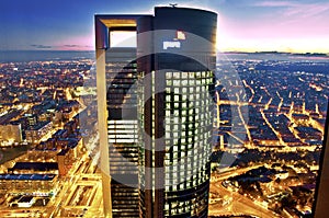 Madrid, Spain financial district skyline at twilight