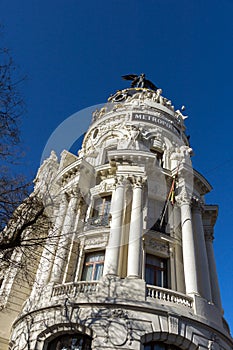 Gran Via and Metropolis Building in City of Madrid, Spain