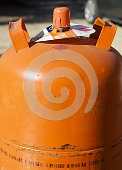 Traditional metal butane gas bottle in Spain photo