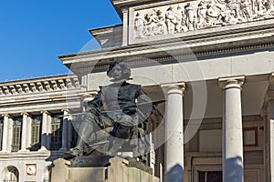 Velazquez Statue in front of Museum of the Prado in City of Madrid, Spain photo
