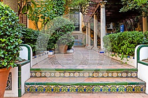 Beautiful Andalusian gardens of Sorolla Museum. Traditional Spanish style photo