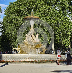 Galapagos Fountain in The Parque del Retiro Park. Madrid, Spain.