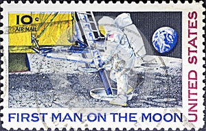 Neil Armstrong`s first step on the moon, the first man on the moon