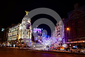 Madrid at night. Christmas in Madrid, capital of Spain.