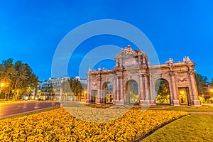 Madrid Spain, night at Puerta de Alcala